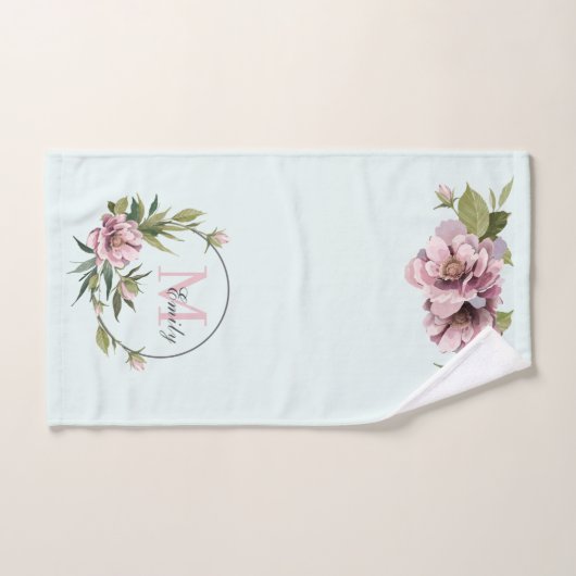 Blauwgroen, roze pinda's gepersonaliseerd initiaal handdoek (Handdoek)