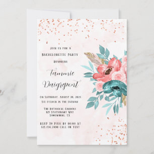 Blauwgroen & Roze Pioen Bloemen Bachelorette Party Kaart