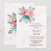 Blauwgroen & Roze Pioen Bloemen Verlovingsfeest Kaart (Voorkant / Achterkant)