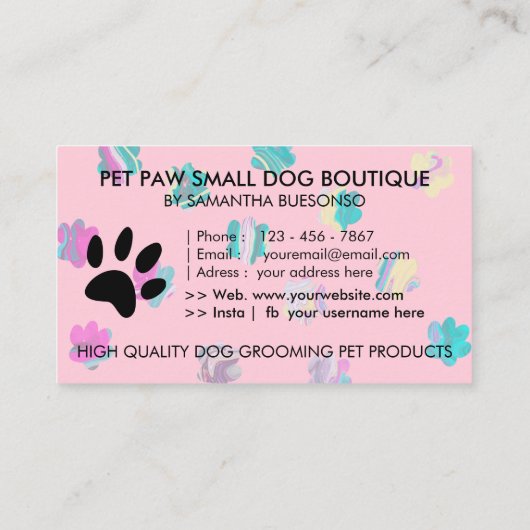 Blauwgroen roze poot boarding honden huisdier trim visitekaartje (Achterkant)