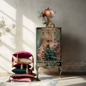 Blauwgroen & Roze Portretkunst, Elegante Dame Zitt Tissuepapier