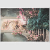 Blauwgroen & Roze Portretkunst, Elegante Dame Zitt Tissuepapier (Voorkant)