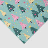 Blauwgroen roze retro kerstbomen tissuepapier (Detail)