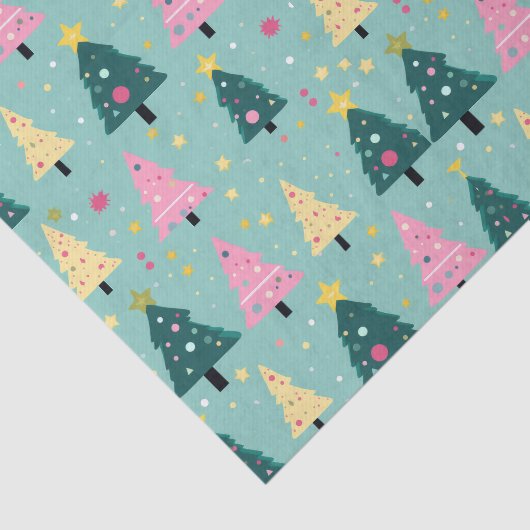 Blauwgroen roze retro kerstbomen tissuepapier (Detail)