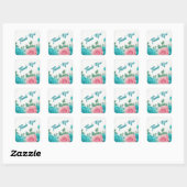 Blauwgroen & Roze Rose Waterverf Dank u Vierkante Sticker (Vel)