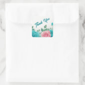Blauwgroen & Roze Rose Waterverf Dank u Vierkante Sticker (Tas)