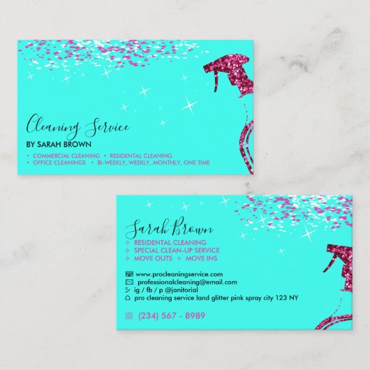 Blauwgroen roze, roze, hangende reservesproei visitekaartje (Voorkant / Achterkant)