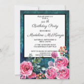 Blauwgroen roze rozen graven van Birthday Party Kaart (Voorkant)