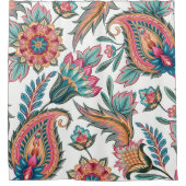 Blauwgroen, Roze Sinaasappel Paisley Bloemendouche Douchegordijn (Voorkant)