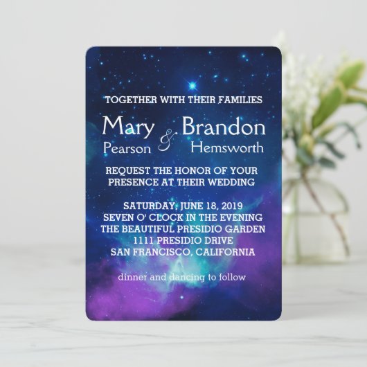 Blauwgroen roze universe Nebula Wedding Kaart (Staand voorkant)