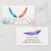 Blauwgroen roze veren Waterverf Boho Turquoise Visitekaartje (Voorkant / Achterkant)