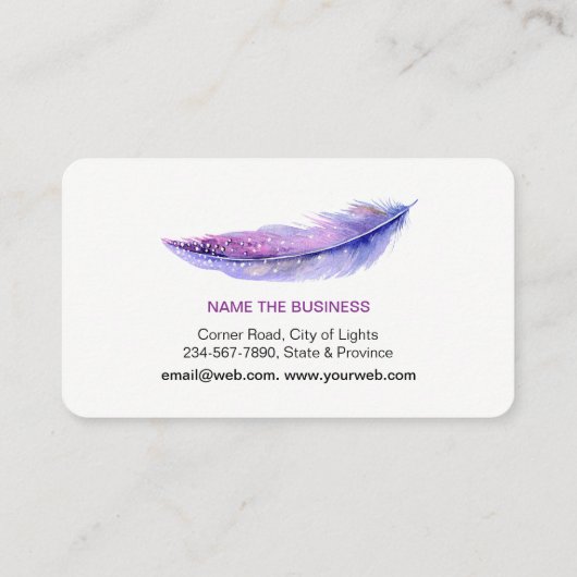Blauwgroen roze veren Waterverf Boho Turquoise Visitekaartje (Achterkant)