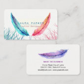 Blauwgroen roze veren Waterverf Boho Turquoise Visitekaartje (Voorkant / Achterkant)