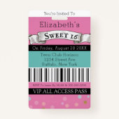 Blauwgroen Roze VIP Sweet 16 Partij Badge (Voorkant)