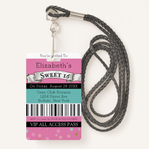 Blauwgroen Roze VIP Sweet 16 Partij Badge