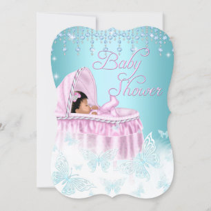  Blauwgroen roze vlinder Baby shower Kaart