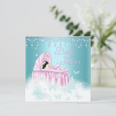 Blauwgroen roze vlinder Baby shower Kaart (Staand voorkant)