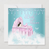 Blauwgroen roze vlinder Baby shower Kaart (Voorkant)