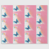  Blauwgroen & Roze Vlinderwikkelpapier Cadeaupapier (Vlak)