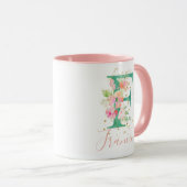 Blauwgroen Roze Waterverf Floral Monogram F Mok (Voorkant rechts)