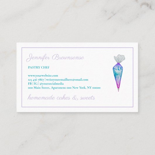 Blauwgroen roze Waterverf gebak bakkerij Visitekaartje (Achterkant)