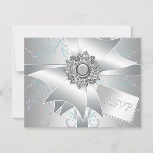 Blauwgroen Roze Wervelparel Witte RSVP Kaarten (Voorkant)