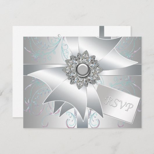 Blauwgroen Roze Wervelparel Witte RSVP Kaarten (Voorkant / Achterkant)