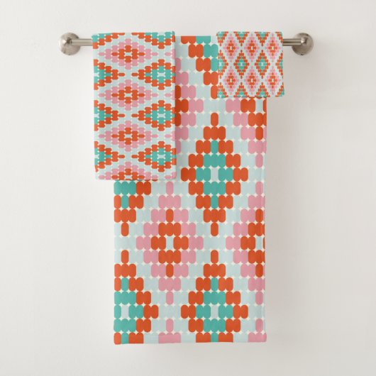 Blauwgroen roze winterpatroon met geometrisch diam bad handdoek (Insitu)