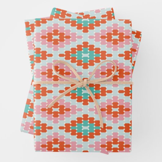Blauwgroen roze winterpatroon met geometrisch diam inpakpapier vel (In situ)