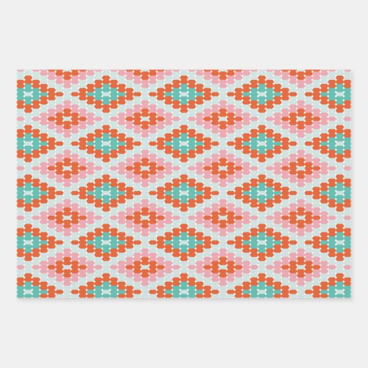 Blauwgroen roze winterpatroon met geometrisch diam inpakpapier vel (Voorkant)