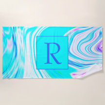 Blauwgroen Roze Witte Abstracte Golfpatronen Monog