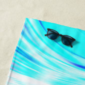 Blauwgroen Roze Witte Abstracte Golfpatronen Monog Strandlaken (In situ)