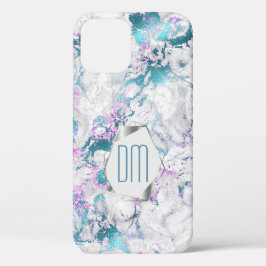Blauwgroen roze zilver marmer monogram Case-Mate iPhone case