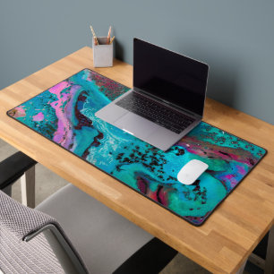 Blauwgroen roze zwart Abstract vloeibaar schildere Bureaumat