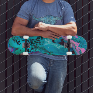 Blauwgroen roze zwart Abstract vloeibaar schildere Persoonlijk Skateboard