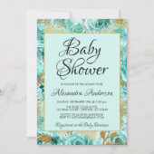 Blauwgroen Rozen Baby shower monogram Kaart (Voorkant)