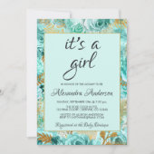 Blauwgroen Rozen Baby shower monogram Kaart (Voorkant)