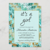 Blauwgroen Rozen Baby shower monogram Kaart (Voorkant / Achterkant)