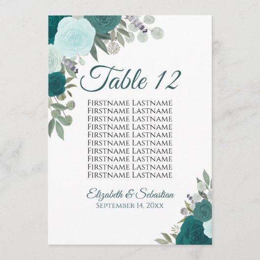 Blauwgroen Rozen Bindende-zittingskaart Tabel Kaar (Voorkant)