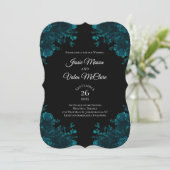 Blauwgroen Rozen Black Gothic Wedding Kaart (Staand voorkant)