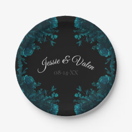 Blauwgroen Rozen Black Gothic Wedding Papieren Bordje