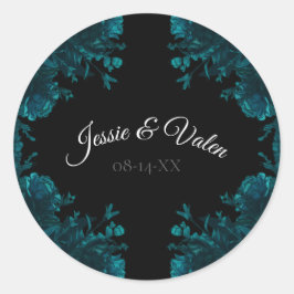 Blauwgroen Rozen Black Gothic Wedding Ronde Sticker
