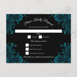 Blauwgroen Rozen Black Gothic Wedding RSVP Antwoor Feestdagenkaart