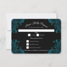 Blauwgroen Rozen Black Gothic Wedding RSVP Antwoor