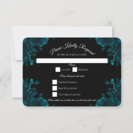 Blauwgroen Rozen Black Gothic Wedding RSVP Antwoor Kaart