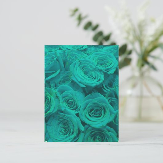 blauwgroen rozen briefkaart (Staand voorkant)