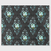  Blauwgroen Rozen en zwart Harlekijnpatroon Cadeaupapier (Vlak)