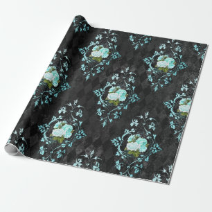Blauwgroen Rozen en zwart Harlekijnpatroon Cadeaupapier