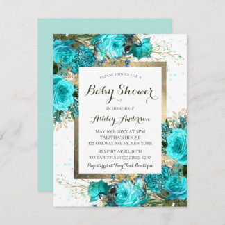 Blauwgroen Rozen Floral Baby shower