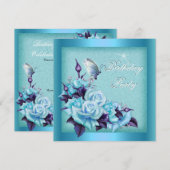 Blauwgroen Rozen Paarse vlindervlinderpartij Kaart (Voorkant / Achterkant)